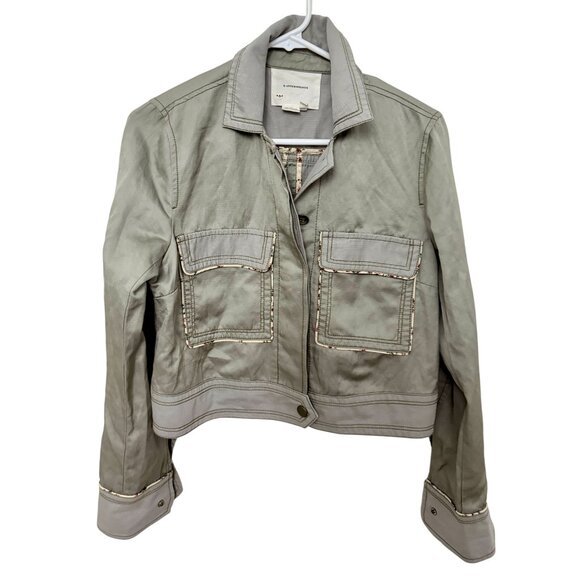 Anthropologie Sage Green Piped Trucker Jacket Size S, Boho - Picture 7 of 7